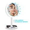 Makeup Brushes 180 Degree Rotation LED Make Mirror With Fan Vanity Three-in-one Lighted Table Home Travel