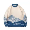 Herentruien 2022 Koreaanse mode Snow Mountain Print Vintage gebreide trui Men Streetwear Casual Kpop pullovers koppels gebreide trekkracht