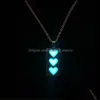 Naszyjniki wisiorek Naszyjniki Wisior Trend Glow In The Dark Heart Naszyjnik dla kobiet ze stali nierdzewnej biżuteria Fluorescencja Yummyjewelry Dhdf7