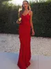Casual Kleider Sexy Rot V-ausschnitt Maxi Kleid Frauen Sommer Dünne Ärmellose Backless Split Weibliche 2022 Elegante Party Rüschen Dame Vestidos