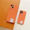 Coque de téléphone de marque avec coques de moletage pour iPone14 13 12 11 pro Max XR X/XS 7 8 Plus Orange avec étiquette blanche