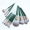 14 pcs Green Makeup Brush Set Full Face Cosmetic Brushes avec rangement PU Bag pour débutant Brosse