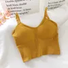 Women's Tanks Pearl Diary Women Cotton Rib Camis Crop Top Adjustable Straps Solid Bra With Cup Summer Hawaiian Beach Detachable Sexy