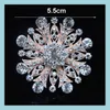 Parti Fav Fl Crystal Snowflake Brooch Parti Rhinestone Çiçek Aplike DIY El Sanatları Düğün Dekoru Saç Aksesuarları Takı Maki Dhjsz