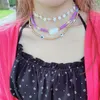 Подвесные ожерелья Dvacaman Purple Clay Beads Ожерелье ручной работы для женщин Boho 3pcs/Set Заявление о кокере многослойные ювелирные аксессуары