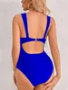 Maillots de bain pour femmes Bikini sexy pour femmes imprimé léopard lambrissé col en V profond coupe ajustée maillot de bain d'été violet/bleu S/M/L/XL