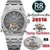 R8F V3 Extra Thin Hand-Winding Tourbillon Mens Watch r8f26516 41mm SIHH Mécanique Diamants Lunette Gris Tapisserie Cadran Bracelet en Acier Inoxydable Montres d'éternité