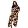 Womens Jumpsuits 2022 Summer Onesies Letter Print Short Sleeve Long Catsuits Yellow Ankle Length Playsuits One-piece Romper Loose Club Wears M-2XL