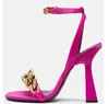 Metal Chunky Chain Sandals Stiletto High Heels Back Zipper Ankle Strap Solid Color Cover Heal Sexy Women Shoes Modern