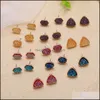 Stud Resin Pink Green Blue Druzy Drusy Designer Stud Earrings 12Pairs Set Fashion Mini Cute Earring For Women Girl Drop Dhseller2010 Dhzpy