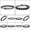 Beaded Strands Mens Black Lava Stone Strand Bracelets Tree Of Life Charms 7 Chakra Beads Bracelet Women Fashion Jewelry Dhseller2010 Dhzfi