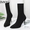 Laarzen Sexy Sok Breien Stretch Hoge Hakken voor Vrouwen Mode Schoenen Lente Herfst Enkel Vrouwelijke Maat 42 220829