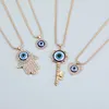 S3174 Modeschmuck Geometrische Evil Eye Anhänger Halskette Fatima Herz Schlüssel Strass Blaue Augen Halsketten
