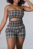 Women's Tracksuits Cutubly Pants Suit 2 Pieces Outfit Clothes Plaid Stripe Print Fashion Clubwear Outdoor Two Piece Set Crop Top And Short