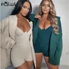 Women TrackSuits Fqlwl Summer Streetwear Blue BodyCon 2 Dwuczęściowe zestawy kobiety stroje Bodysuit Top Biker Shorts Białe dopasowanie 220830