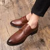 Derby Men Shoes Solid Color PU Plaid Dark Pattern Wing Tip Lace Up Fashion Business Casual Wedding Party Daily Versatile AD040