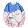 Men's Sweaters Oversized Knitted Mens Harajuku Abstract Pet Cat Pattern Printed Patchwork Jumpers Winter Casual O Neck Pullover Unisex 220829