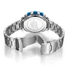 Montres-bracelets Homme Cadran Bleu Chronographe Quartz Montres Mode Acier Inoxydable Aiguilles Lumineuses Analogique Pour Homme Luxe