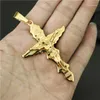 Pendant Necklaces Cool 2-layer Cross Stainless Steel Polishing Men Golden Jesus