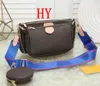 gammal blomma tre bitar set axelväska kvinnor favorit mini pochette väska 3 stycken tillbehör crossbody väskor axelväskor m44823 oxiderande läder purses multi