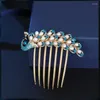 Hair Clips Austrian Peacock Rhinestone Comb Flower Leaf Bridal Crystal Ornaments Jewelry Wedding Elegant Accessories
