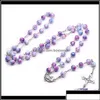 Pendant Necklaces Necklaces Pendants Drop Delivery 2021 Catholic Jewelry Long Purple Glass Beads Rosary Neckalce For Men Women Vintag Otdel