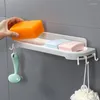 Soap Dishes Creative Wall Mounted Box Double Grids Draining Rack Bathroom Holder Sponge Storage Plate Tray Gadge