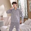 Ensembles de pyjama de vêtements de nuit pour hommes, plus la taille porte un pantalon à carreaux en coton veste double face épais confort à la maison quatre saisons vêtements costume 220830