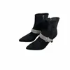 Boots Autumn and Winter Designer Luxury Womens Small Black Rhinestone Chain Suede Fashion Point High Heel Short Boot