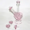 Narguilés 9 pouces en forme de coeur rose vert bleu couleur verre bongs conduites d'eau Dab plates-formes pétrolières avec bols de coeur de 14mm