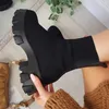 Botas sapatos mulher de malha meia mulheres grossas tubo curto respirável plus size 43 martin plataforma botas saltos 220829