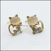 Orecchini a bottone per le donne Moda strass Sweet Opal Cat Bowknot Channel Stud Drop Delivery 2021 Gioielli Yydhhome Dhdpx