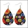 Dangle Chandelier Bohemia Design Daisy Printed Pu Leather Earrings For Women Girl Fashion Flower Dangle Drop Hook Ear Dhseller2010 Dhort