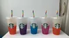 Starbucks Mermaid Goddess 24oz/710ml Plastic Tumbler deksel herbruikbaar helder drinkplatige bodem pilaarvorm stro mokken kleur veranderen flitsers