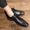 Pointed Toe Lace-up Derby Shoes Men Shoes Solid Color PU Classic All-match Breathable Daily Casual Leather Shoes AD102