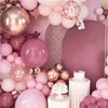 Decoração de festa Rose Red Balloon Arch Kit Pink Rose Gold Metallic Balloons for Women Bridal Wedding Bachelorette Birthday Supplies MJ0791