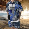 Artilhas masculinas Marca de lazer de moda masculino Camisa de verão shorts de 2 peças Conjunto de peças high street retro harajuku streetwear retchwork xadrez xadrez