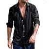 Polos pour hommes Hommes Automne Chemises à manches longues Hommes Rayé Imprimé Mode Tee Vêtements Mâle Turn Down Col Lâche Boutonné Cardigan Tops