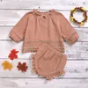 Newborn Kid Baby Girl Clothes set Long Sleeve Loose Lace Tops T-shirt Shorts suit Elegant Casual Plain Sweet Cute Outfits 20220831 E3