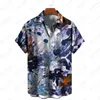 Camisas casuais masculinas impressão havaiana de frutas de mangas curtas Padrões florais Tops Roupas de moda Camisa solta de verão