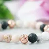 MG1563 Strand para mujer, pulsera difusora de aceites esenciales de ópalo rosa, cuentas de Lava de oro rosa, pulsera Mala para muñeca, joyería de amor calmante