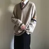 メンズセーターカップルは秋のセーターを着用します韓国のルーズ学生プルオーバーvネックコート日本の学校ユニフォーム220830
