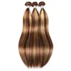 Brasilianskt mänskligt hår ett bunt P4/27 piano färg 10-30 tum silkeslen rak kroppsvåg kinky lockiga dubbel wefts lösa djupa råa hårprodukter