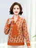 Blouses pour femmes 2022 printemps femmes élégant cravate cou Orange vert rose petit losange motif tricoté tissu hauts avec ruban pour dames