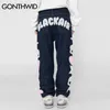 Męskie dżinsy Hip Hop Pants Streetwear Vintage Hafted Skull Star Baggy Denim HARAJUU Casual Spoders Black Blue 220831