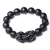 Bangle Natural Black Obsidian Matte PiXiu Beaded Charm Bracelet Brave Troops SixWord Mantra Rijkdom Pi Yao Bangle DIY Mannen Vrouwen Sieraden 220831