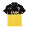 Men's Polos 2022 Sports Style Spain 8 Embroidery Short Sleeves Shirt Contrast Color Black And Yellow Tops Mens T-shirt