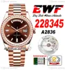 EWF Day Date 228345 A2836 Montre automatique pour homme 40 diamants en or rose Lunette Texture marron Cadran bâton Bracelet présidentiel Même carte de série Super Edition Puretime C3