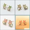 Stud Earrings For Women Fashion Rhinestone Sweet Opal Cat Bowknot Channel Stud Drop Delivery 2021 Jewelry Yydhhome Dhdpx