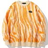 Men suéteres japoneses harajuku suéter vintage de inverno zebra listrado no pescoço redondo pullovers de malha